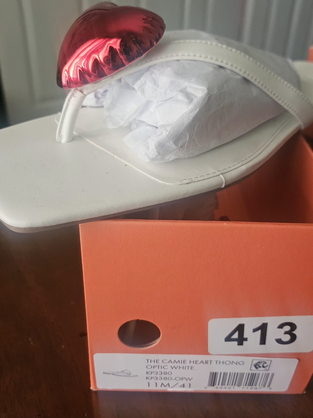 Katy Perry Collections Camie Heart Thong Sandals in White with Red Heart Accent